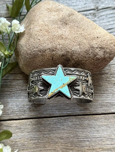 Sunshine Reeves 925 Sterling Silver Star Stamped Cuff Bracelet Native American