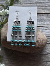 Load image into Gallery viewer, Sterling Silver Blue Turquoise W Pearls Rosary Bead Dangle Earrings. 3 Inch