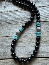 Load image into Gallery viewer, Sterling Silver Black Onyx Turquoise Bead Necklace. 18 Inch Gift