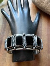 Load image into Gallery viewer, Navajo Native American Sterling Silver Black Onyx Row Cuff Bracelet D Delgarito