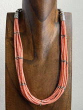 Load image into Gallery viewer, Sterling Silver Multi Strand Pink Coral W Pearls Bead Necklace 24 Inch