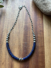 Load image into Gallery viewer, Sterling Silver Graduated Lapis Pearls Chain Bead Necklace. 16 Inch. Gift