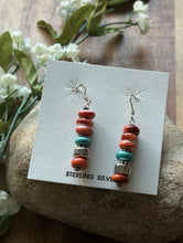 Load image into Gallery viewer, Sterling Silver Orange Red Spiny Oyster Bead Drop Earrings. 1.75 Inch