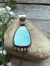 Load image into Gallery viewer, Navajo Sterling Silver Blue Royston Turquoise Pendant. RY Gift