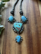 Load image into Gallery viewer, Navajo Sterling Silver Blue Turquoise Lariat Pearls Bead Chain Necklace RY