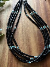 Load image into Gallery viewer, Sterling Silver Multi Strand Black Onyx Turquoise Pearls Bead Necklace. 26 Inch