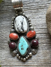 Load image into Gallery viewer, Navajo Sterling Silver Multi Stone Turquoise Spiny Oyster Pendant. C Yazzie