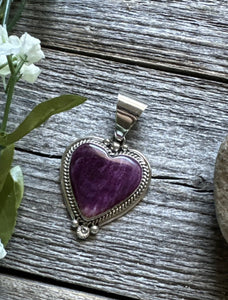 Native American Sterling Silver Purple Spiny Oyster Heart Pendant C Charley