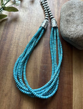 Load image into Gallery viewer, Sterling Silver Multi Strand Blue Turquoise Bead Necklace. 18 inch