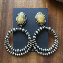Load image into Gallery viewer, Navajo Sterling Silver Yellow Bumblebee Jasper Pearl Double Loop Earrings Etta