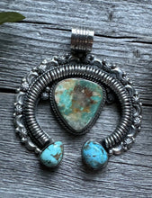 Load image into Gallery viewer, Native American Sterling Silver Royston Turquoise Naja Pendant Handmade CY