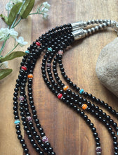 Load image into Gallery viewer, Sterling Silver Multi Strand Stone Black Onyx Bead Necklace. 22 Inch