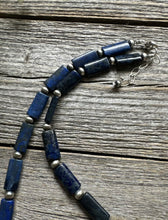Load image into Gallery viewer, Sterling Silver Lapis Pearls Bead Necklace. 18 inch