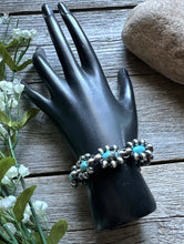 Load image into Gallery viewer, Floral Sterling Silver Turquoise Pearls Bead Bracelet. 6 Inch