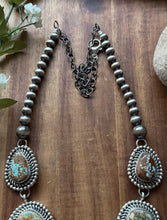 Load image into Gallery viewer, Navajo Handmade Sterling Silver Royston Turquoise Lariat Pearls Bead Necklace KY