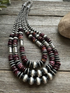 Purple Spiny Oyster Sterling Silver Multi Strand Pearls Layered Bead Necklace