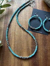 Load image into Gallery viewer, Southwestern Sterling Silver Blue Turquoise Pearls Bead Necklace Earrings Set