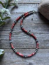 Load image into Gallery viewer, Southwestern Sterling Silver Red Spiny Oyster Pearls Bead Necklace 18 inch