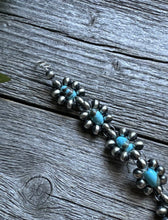 Load image into Gallery viewer, Floral Sterling Silver Turquoise Pearls Bead Bracelet. 6 Inch