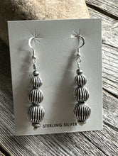 Load image into Gallery viewer, Southwestern 925 Sterling Silver Corrugated Pearls Bead Earrings. 2.25 Inch