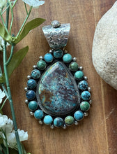 Load image into Gallery viewer, Navajo Native American Handmade Sterling Silver Turquoise Cluster Pendant KY