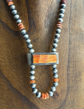 Load image into Gallery viewer, Native American Sterling Silver Spiny Oyster Pearls Jackla Bead Necklace