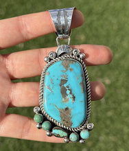 Load image into Gallery viewer, Navajo Native American Sterling Silver Blue Turquoise Pendant R Yazzie Gift