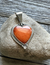 Load image into Gallery viewer, Native American Sterling Silver Orange Spiny Oyster Heart Pendant C Charley