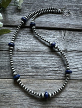 Load image into Gallery viewer, Southwestern Sterling Silver Lapis 4mm Pearls Bead Necklace. 18 Inch. Gift