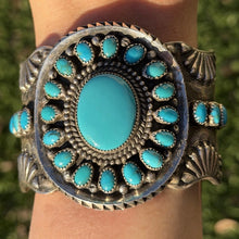 Load image into Gallery viewer, Navajo Native Sterling Silver Blue Turquoise Cluster Cuff Bracelet Signed Gift