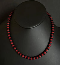 Load image into Gallery viewer, Sterling Silver Black Onyx W Red Coral Bead Necklace. 18 Inch