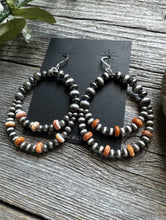 Load image into Gallery viewer, Southwestern Sterling Silver Orange Spiny Oyster Pearls Double Loop Earrings
