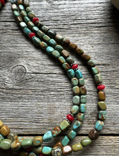 Load image into Gallery viewer, Sterling Silver Multi Strand Blue Green Turquoise Coral Bead Necklace 22 inch