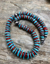 Load image into Gallery viewer, Sterling Silver Blue Turquoise Coral Bead Necklace. 18 inch