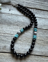 Load image into Gallery viewer, Sterling Silver Black Onyx Turquoise Bead Necklace. 18 Inch Gift
