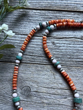 Load image into Gallery viewer, Orange Spiny Oyster Multi Stone Color Sterling Silver Bead Necklace 18 inch Gift