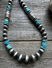 Load image into Gallery viewer, Sterling Silver Blue Turquoise W Pearls Bead Necklace. 22 inch