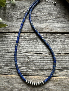 Southwestern 925 Sterling Silver Lapis Pearls Bead Necklace 18 Inch