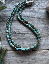 Load image into Gallery viewer, Sterling Silver Multi 2 Strand Blue Green Turquoise Bead Necklace. 18 inch