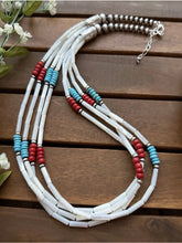 Load image into Gallery viewer, Sterling Silver Multi Strand MOP Mother Of Pearl Turquoise Coral Bead Necklace 24 inch