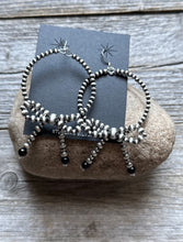 Load image into Gallery viewer, Sterling Silver Bow Black Onyx Pearls Hoop Bead Earrings 3.5 Inch