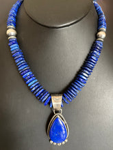 Load image into Gallery viewer, Handmade Navajo Sterling Silver and Lapis Pendant Lapis with Necklace