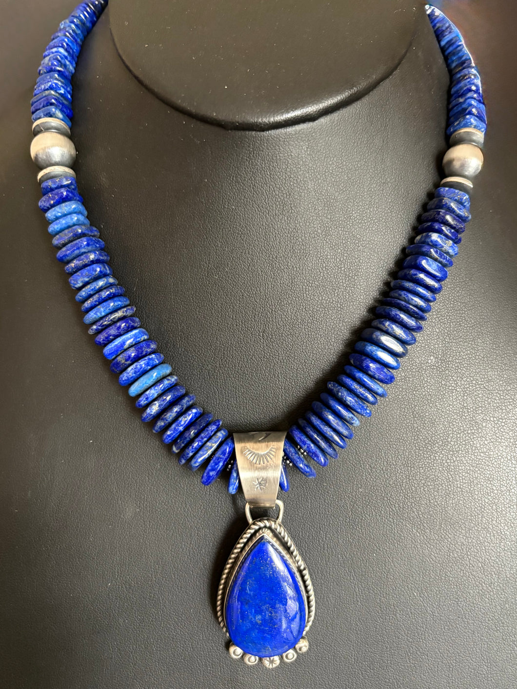 Handmade Navajo Sterling Silver and Lapis Pendant Lapis with Necklace