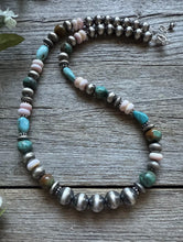 Load image into Gallery viewer, Southwestern Sterling Silver Pink Conch Turquoise Bead Necklace. 18 Inch Gift