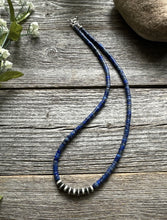 Load image into Gallery viewer, Southwestern 925 Sterling Silver Lapis Pearls Bead Necklace 18 Inch