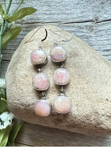 Navajo Pink Conch Sterling Silver Earrings 2.5 Inch. K Yazzie. Gift