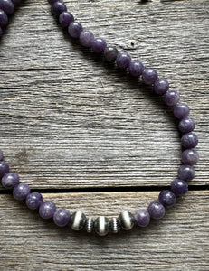 Sterling Silver Charoite W Pearls Bead Necklace. 18 Inch