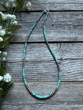 Load image into Gallery viewer, Southwestern Sterling Silver 4mm Blue Turquoise W Pearls Bead Necklace. 18 inch