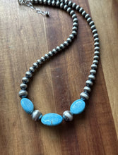 Load image into Gallery viewer, Southwestern Sterling Silver Blue Turquoise W Pearls Bead Necklace 18 inch Gift
