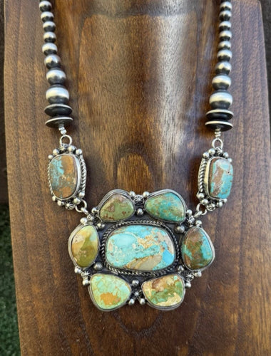 Navajo Sterling Silver Royston Turquoise Cluster Lariat Y Bead Necklace KY